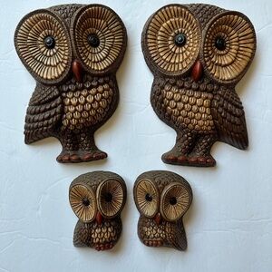 Vintage Foam Resin Owl Wall Art Hanging Decor Set Of 4 70's MCM Big Eye